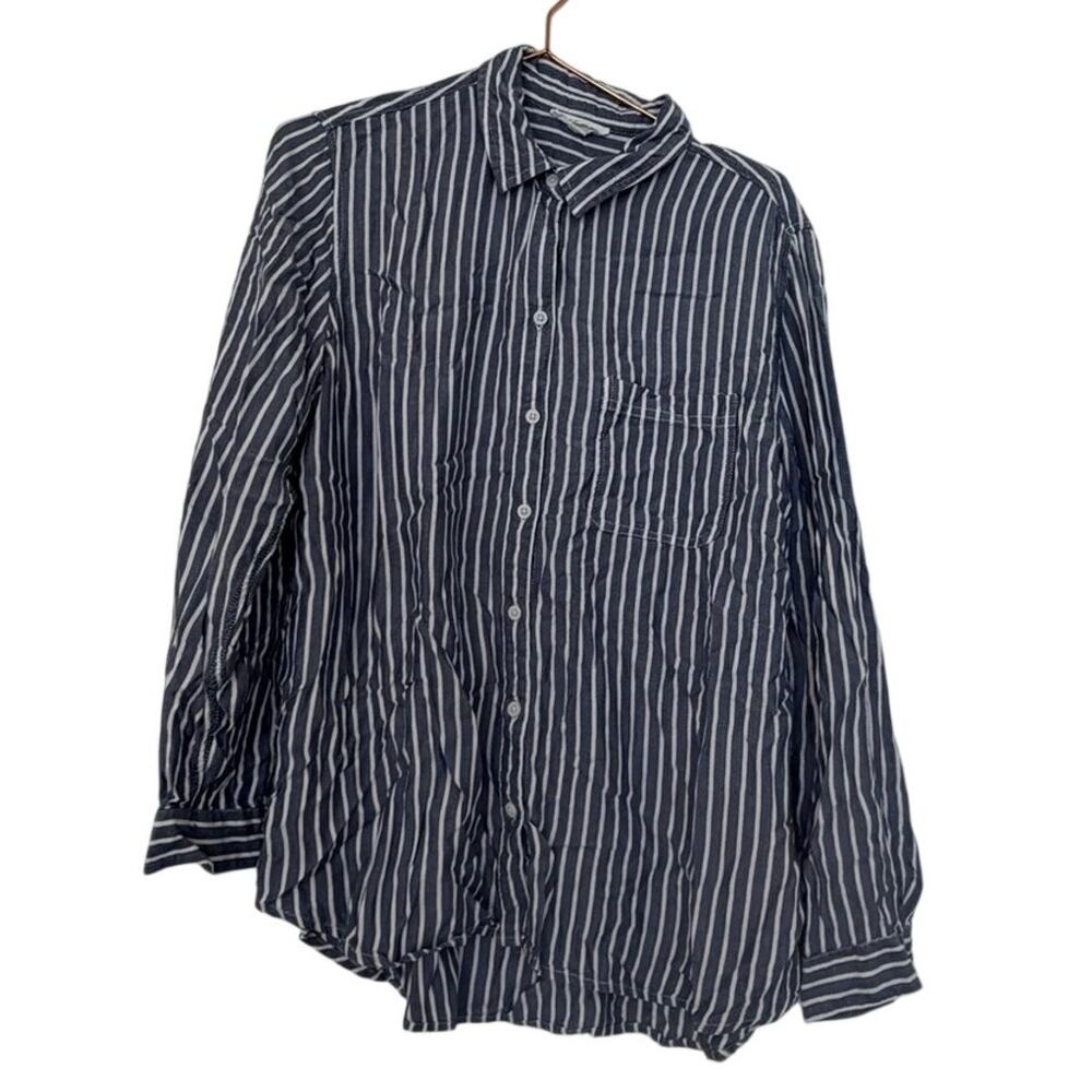 beachlunchlounge Blue and White Vertical Stripe Button-Down Shirt long sleeve